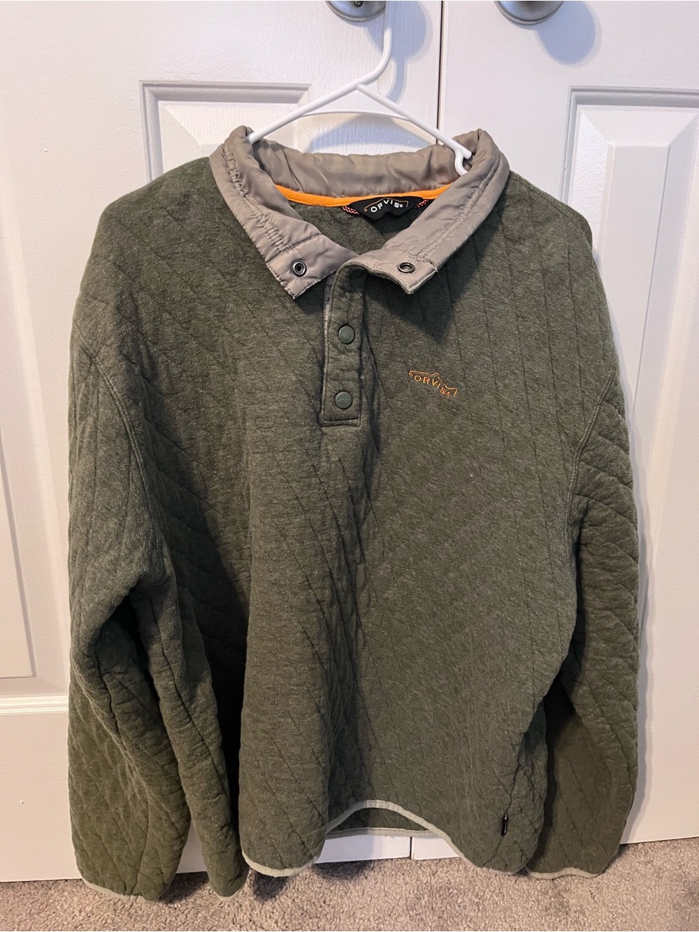 Green Orvis Men’s Large Waffle 1/4 snap fleece pullover jacket
